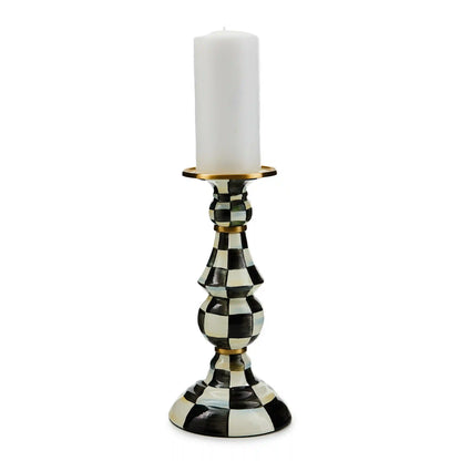 Mocha Check Medium Pillar Candlestick