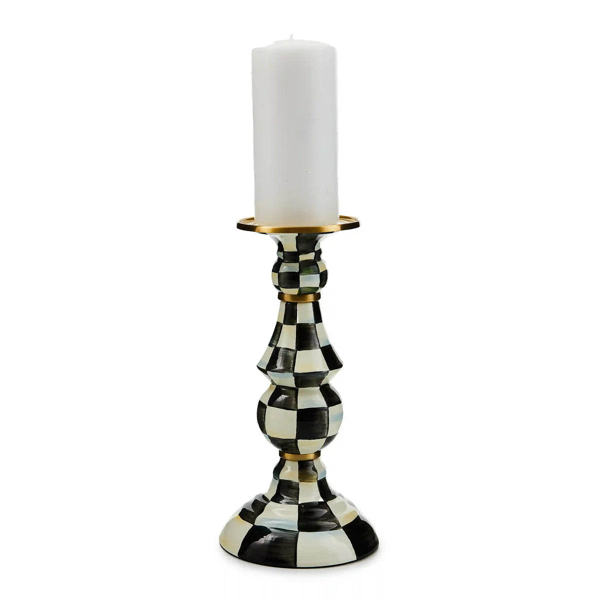 Violet Check Medium Pillar Candlestick