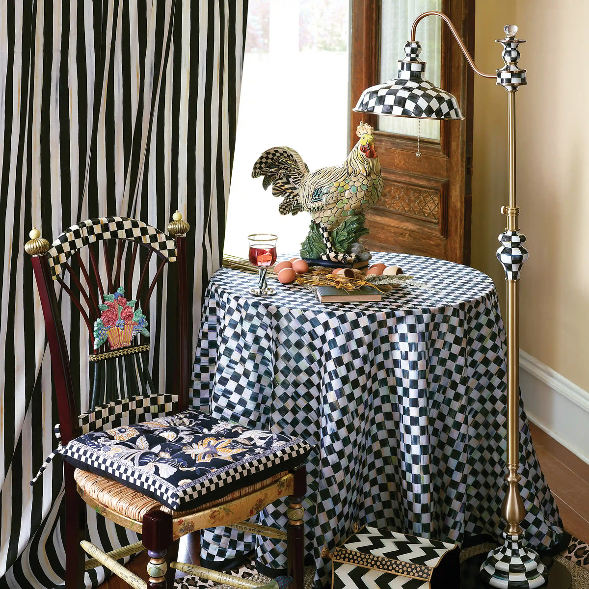 Mocha Check Farmhouse Floor Lamp