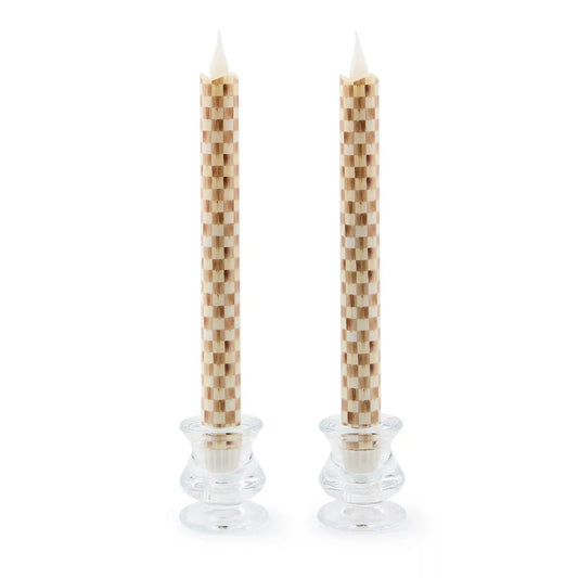 Emerald Check Flameless Dinner Candles, Set of 2