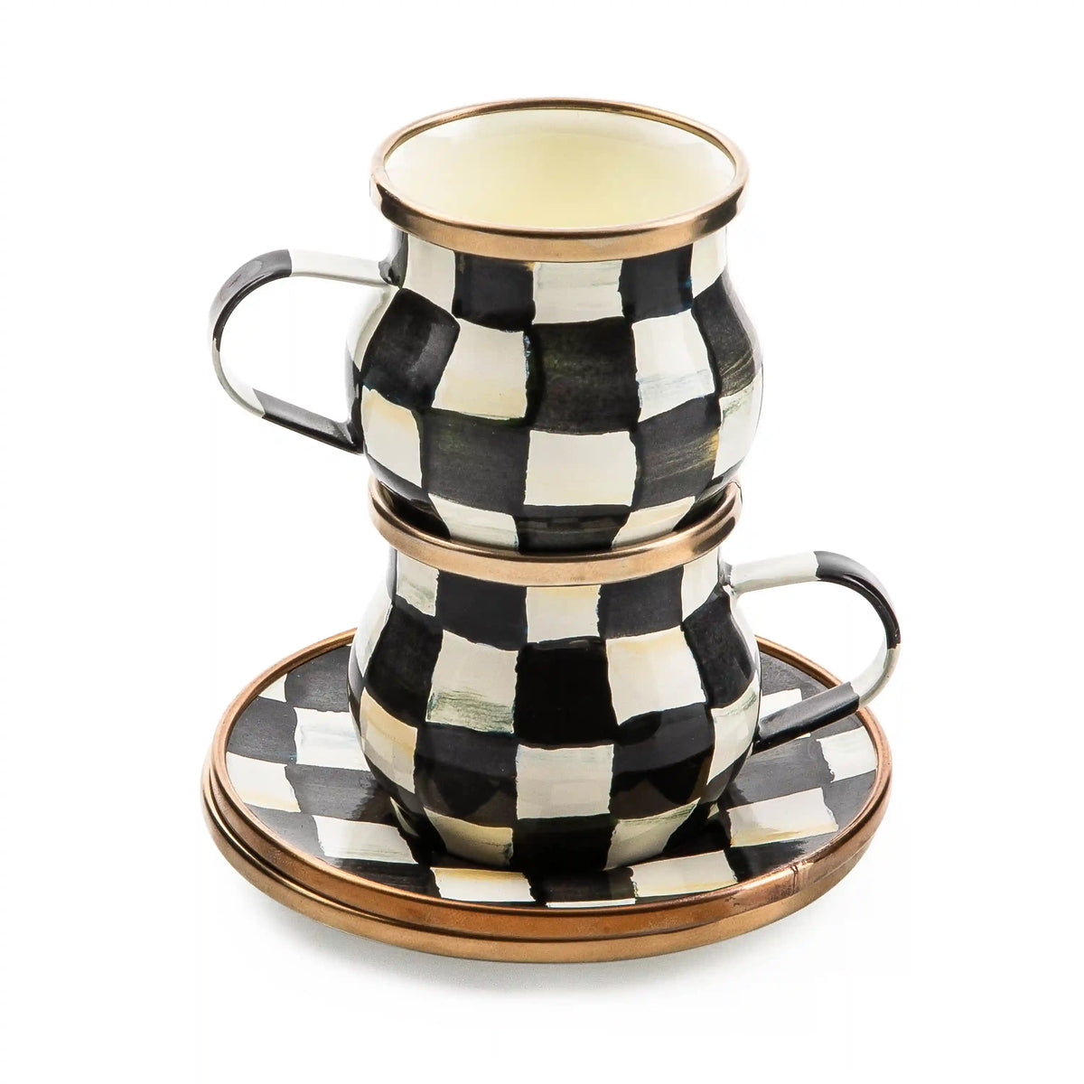 Mocha Check Espresso Cup & Saucer Set