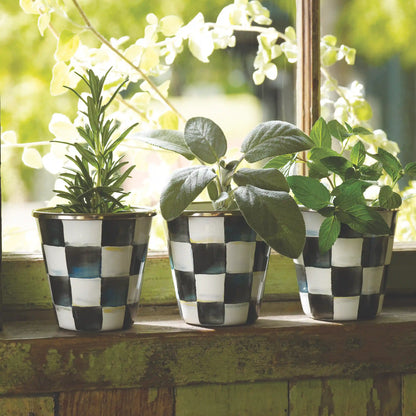 Mocha Check Herb Pots, Set of 3