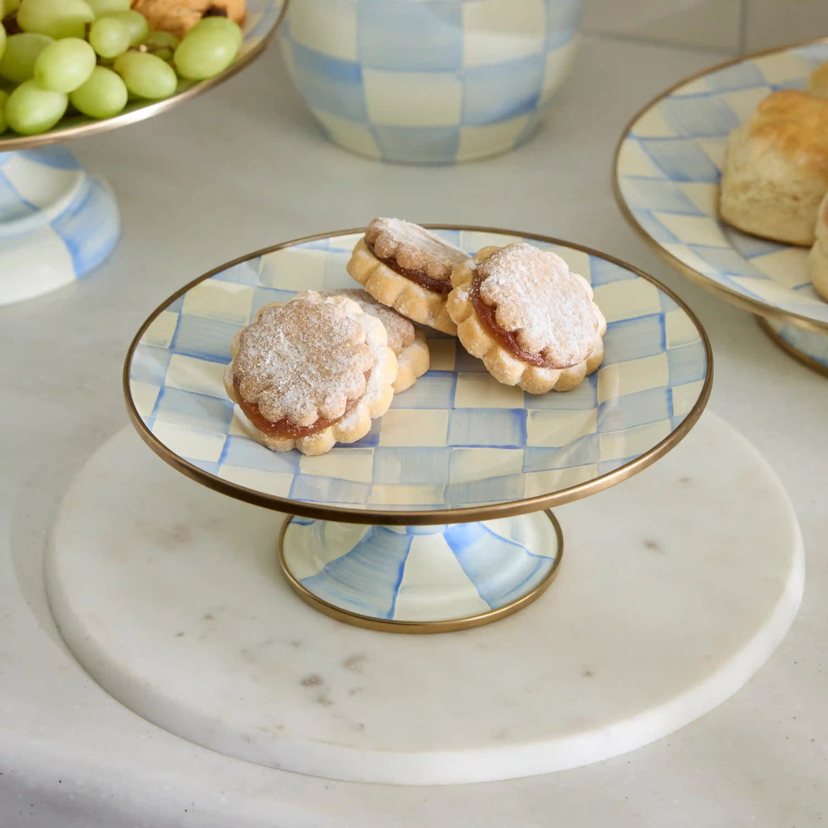 Violet Check Large Pedestal Platter
