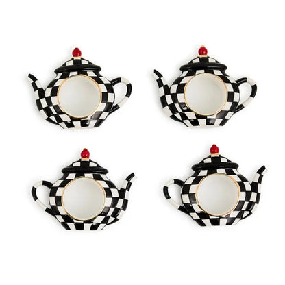 Courtly Check Teapot Napkin Rings, Set of 4