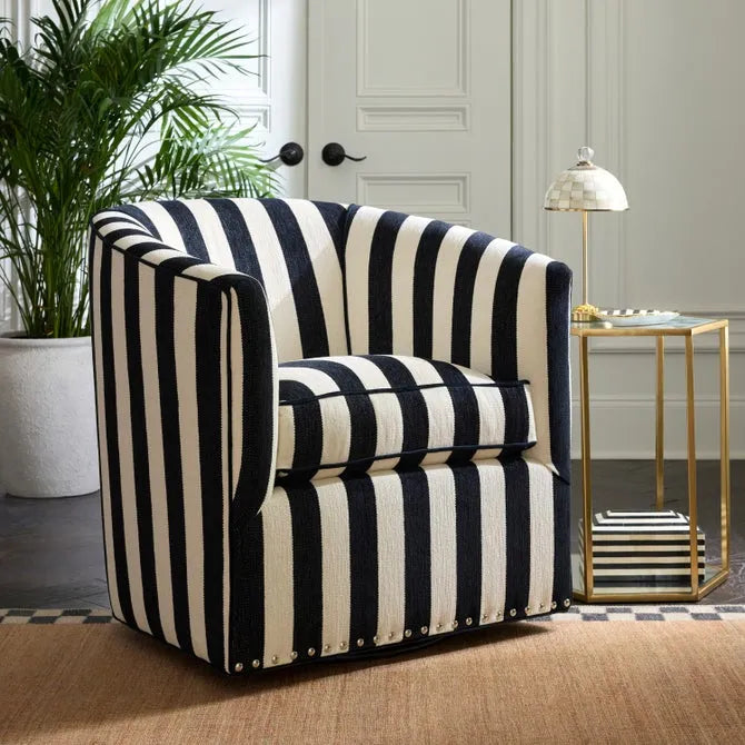 Marquee Black Stripe Chenille Swivel Chair