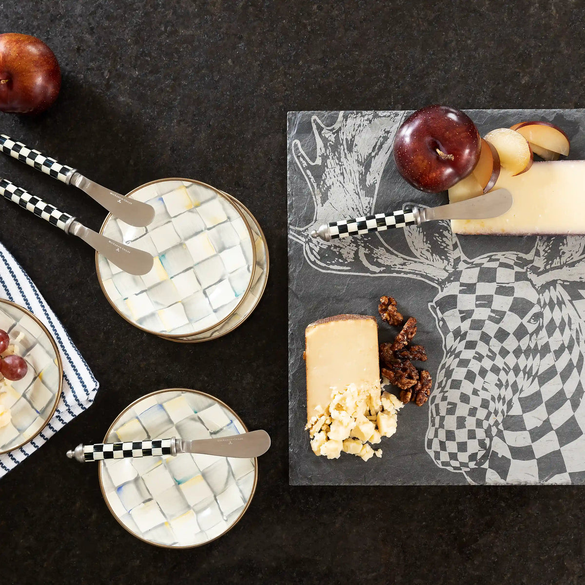 Mocha Check Appetizer Plates, Set of 4