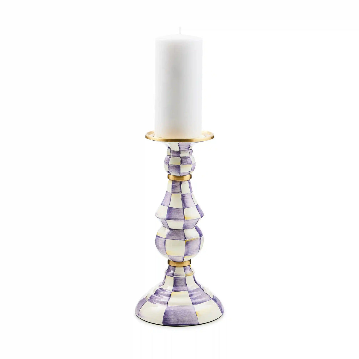 Emerald Check Medium Pillar Candlestick