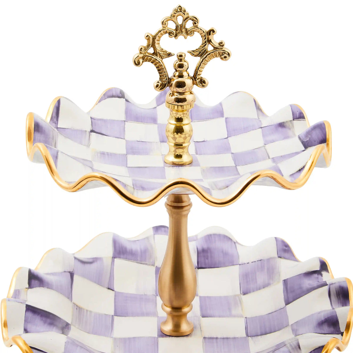 Mocha Check Ceramic Three Tier Sweet Stand