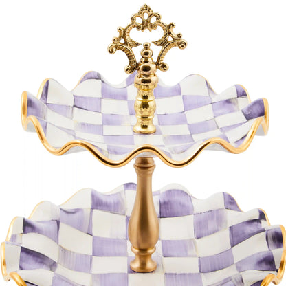 Mocha Check Ceramic Three Tier Sweet Stand
