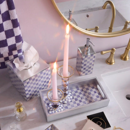 Violet Check Small Glass Candlestick
