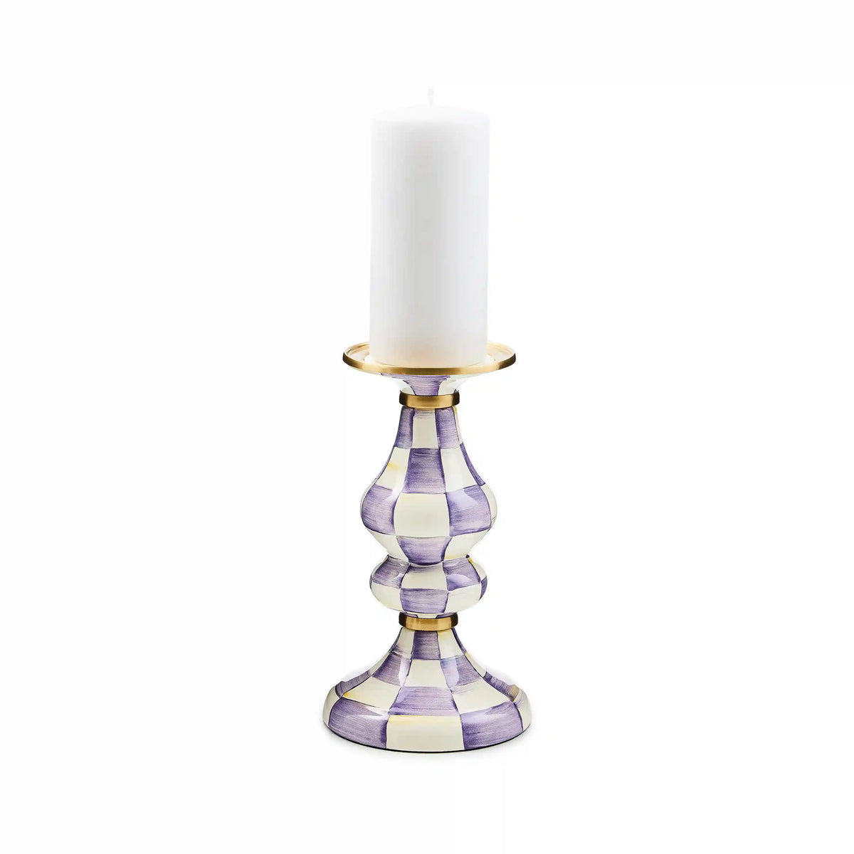 Emerald Check Medium Pillar Candlestick
