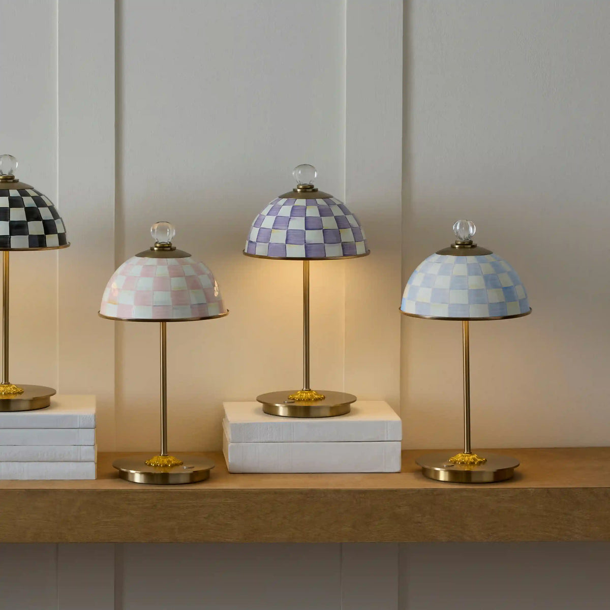 Emerald Check LED Rechargeable Dome Table Lamp