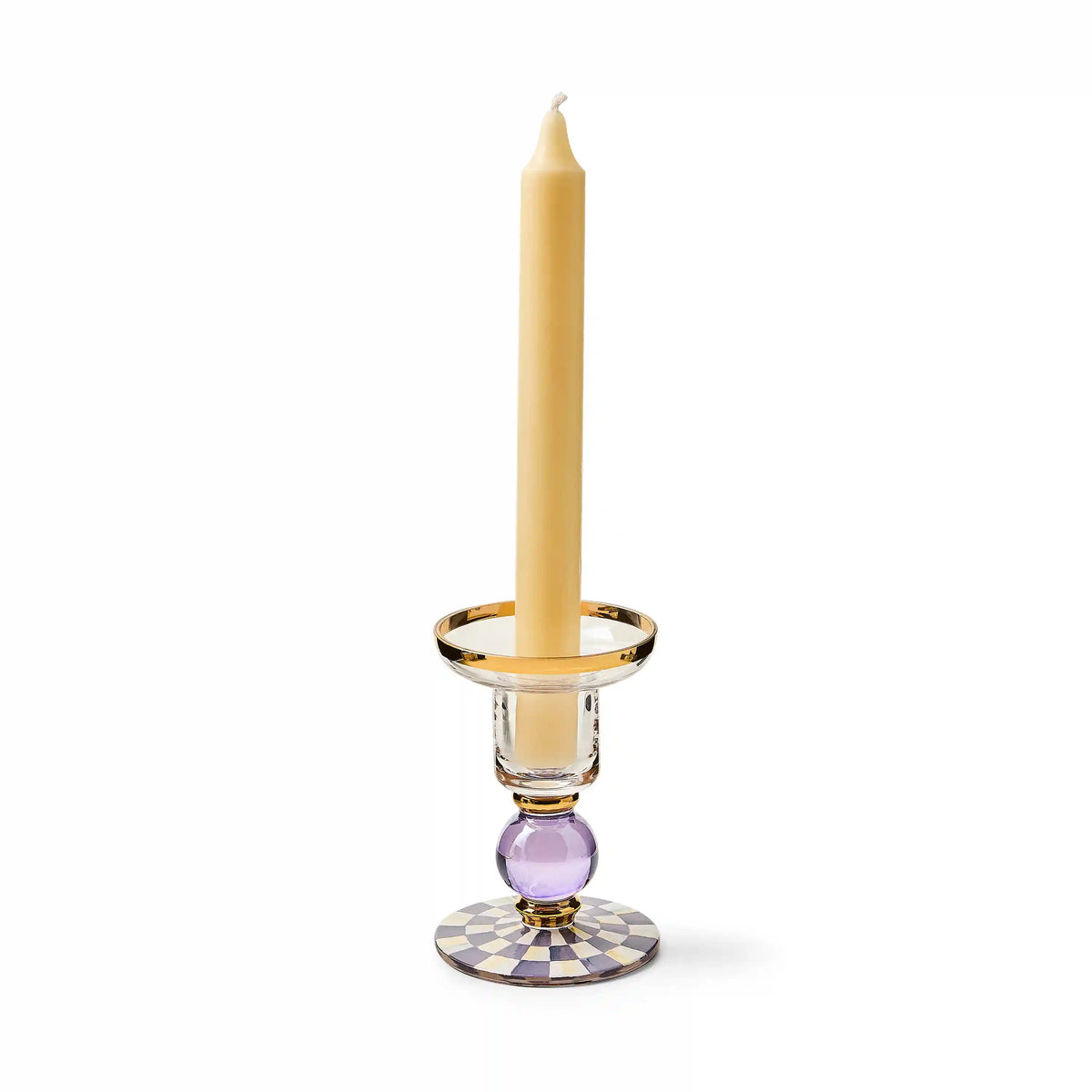 Violet Check Small Glass Candlestick