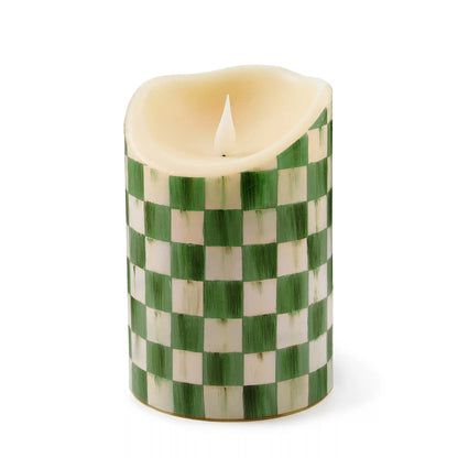 Emerald Check Flameless 7" Pillar Candle