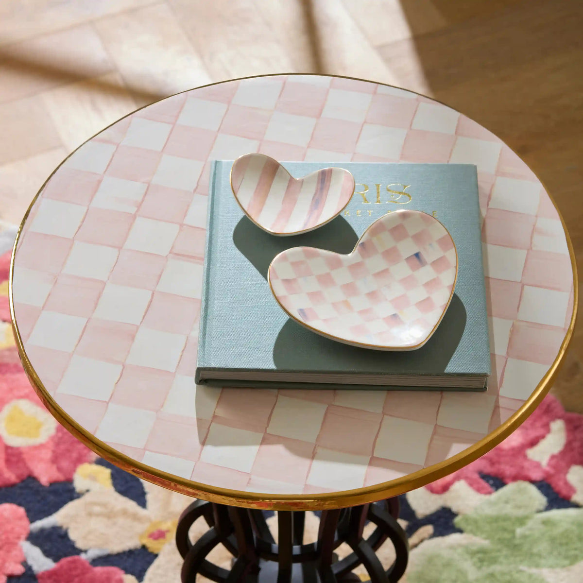 Mocha Check Pedestal Accent Table