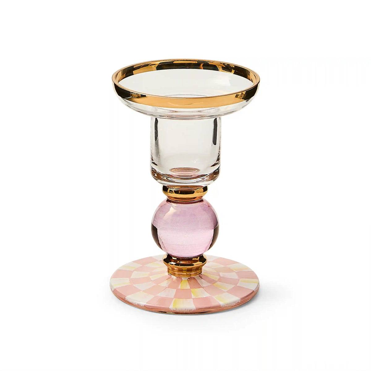 Violet Check Small Glass Candlestick