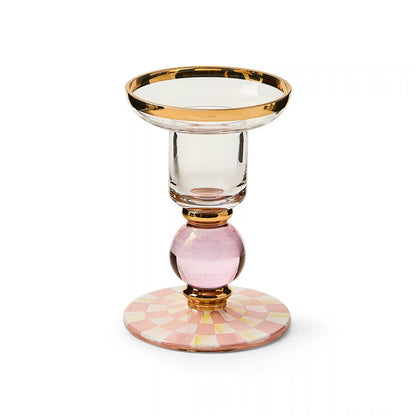 Violet Check Small Glass Candlestick