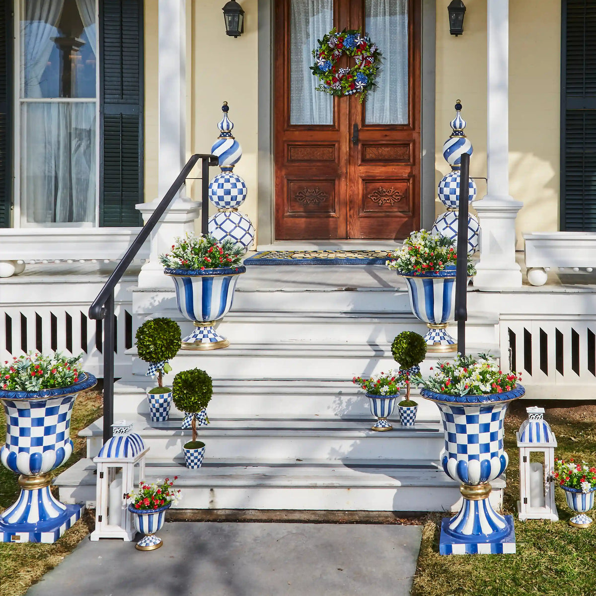 Sterling Check Pedestal Urn