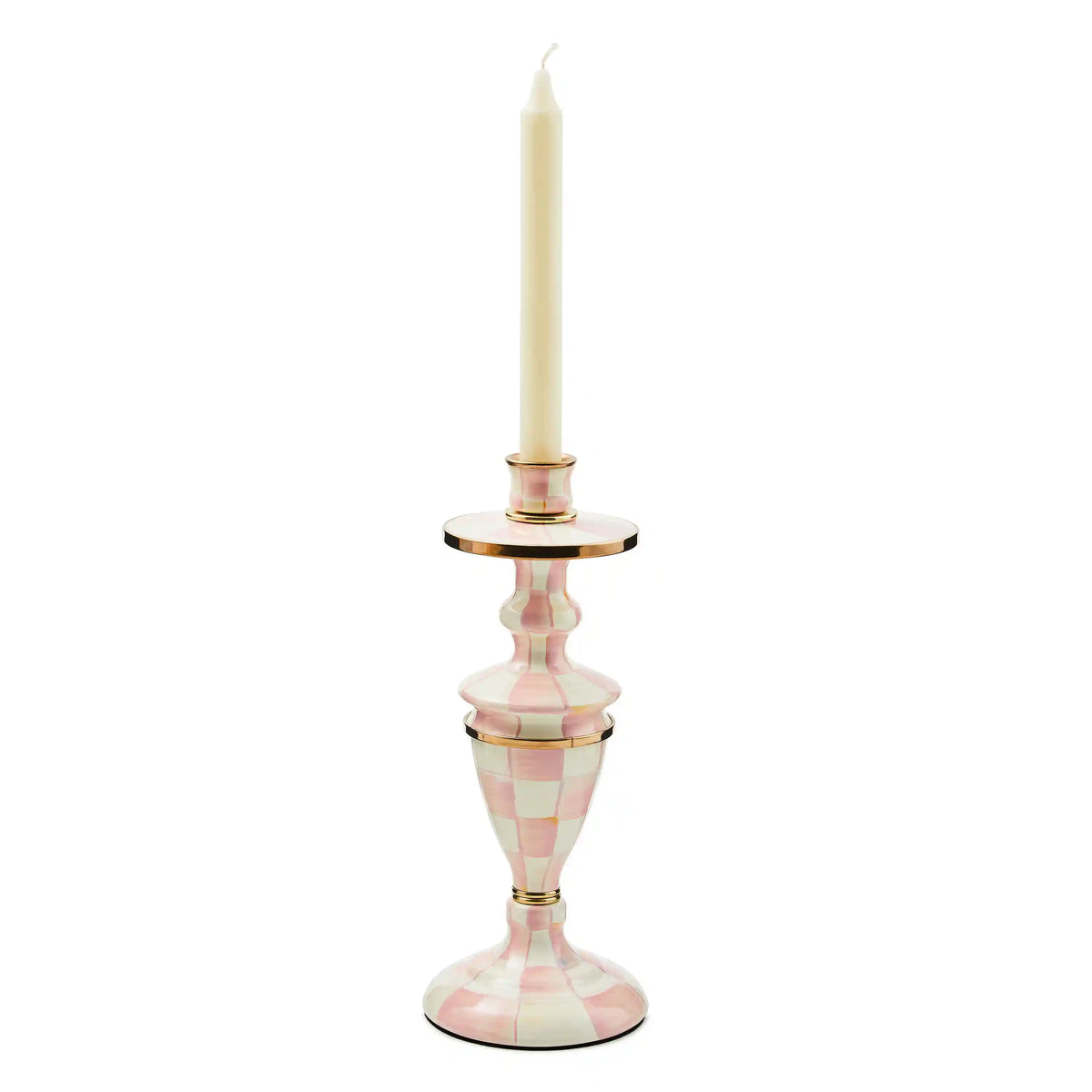 Mocha Check Large Candlestick