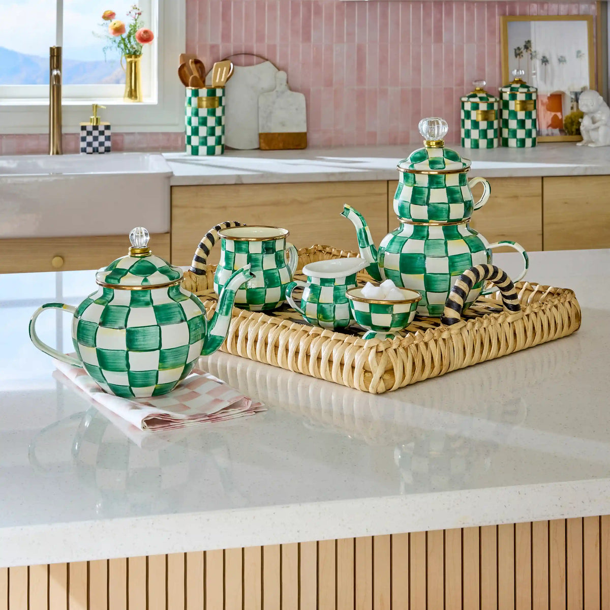 Mocha Check 4 Cup Teapot