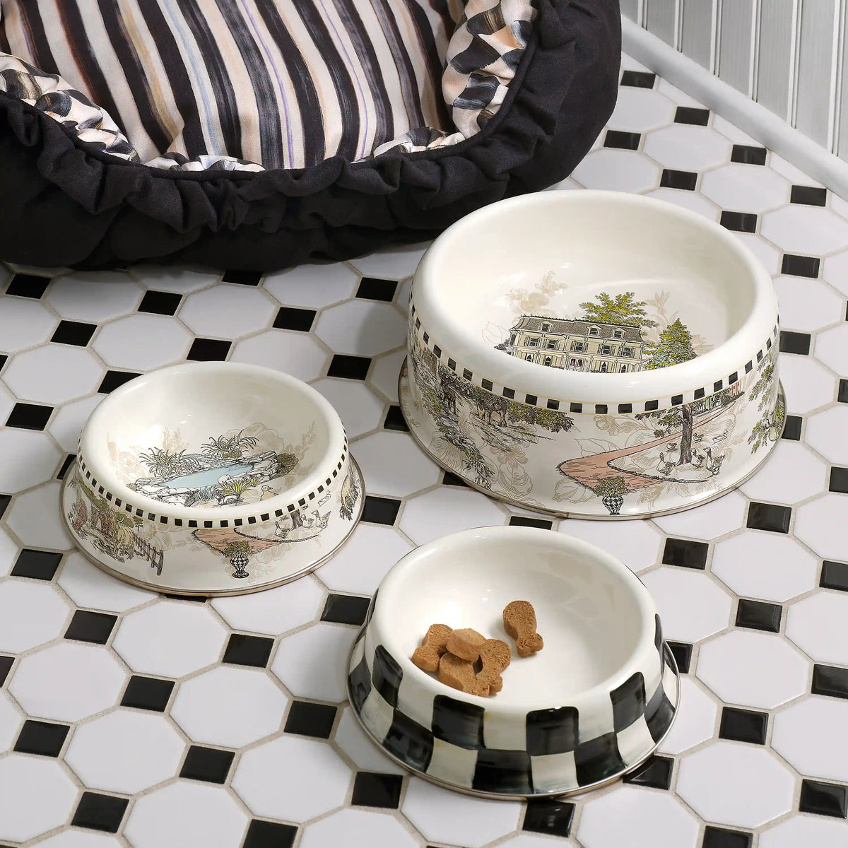 Emerald Check Small Pet Dish
