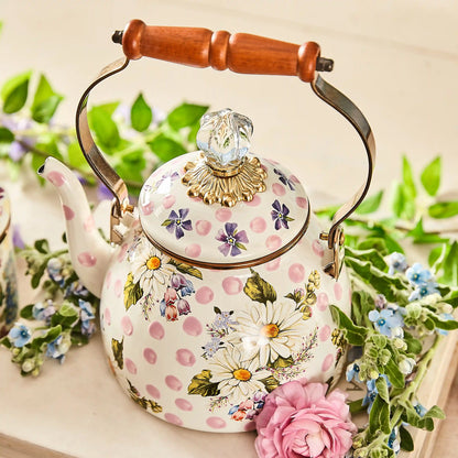 White Flower Market 2 Quart Tea Kettle