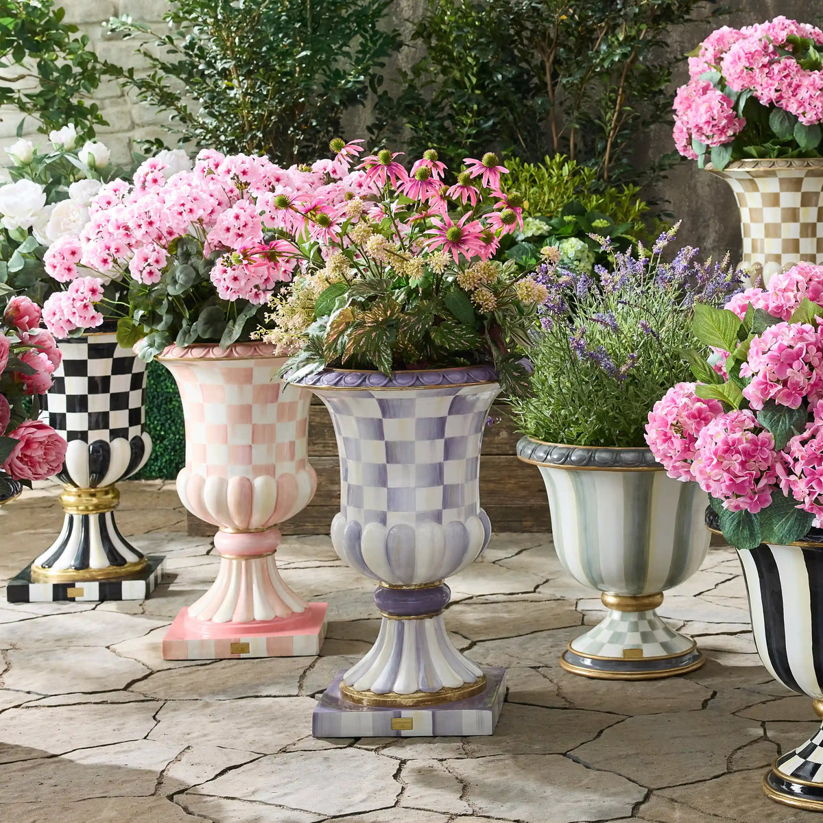 Sterling Check Pedestal Urn