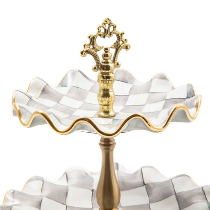 Violet Check Ceramic Three Tier Sweet Stand