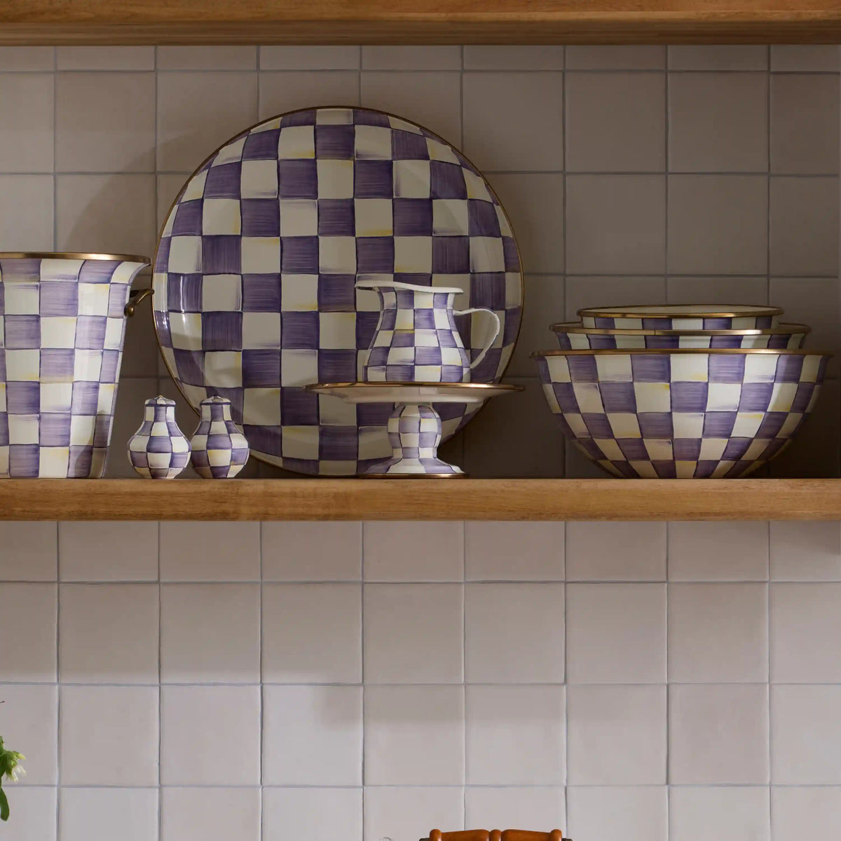Violet Check Large Pedestal Platter