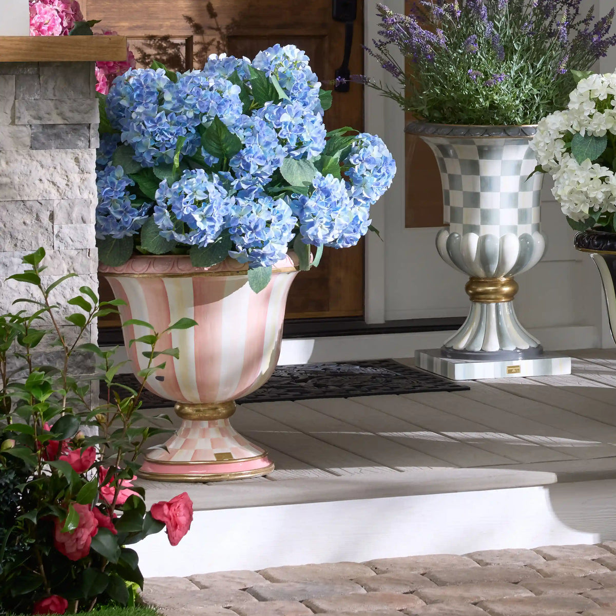 Sterling Check Pedestal Urn