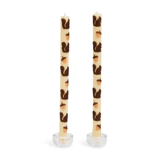 Squirrels & Acorns Dinner Candles, Set of 2