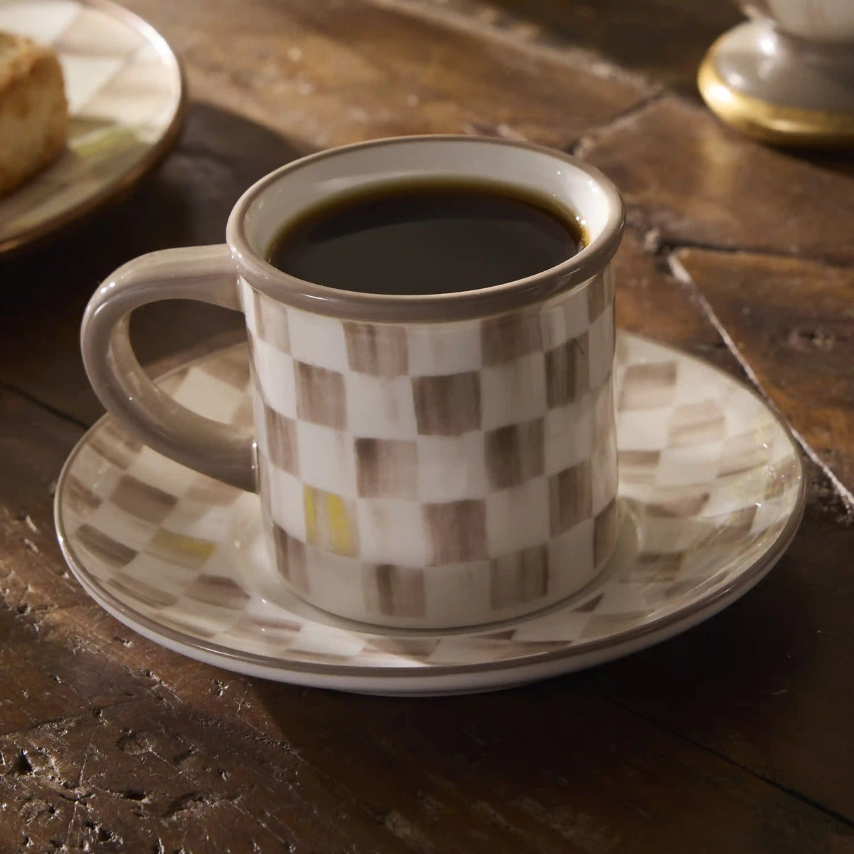 Sterling Check Espresso Cup & Saucer, Set of 2
