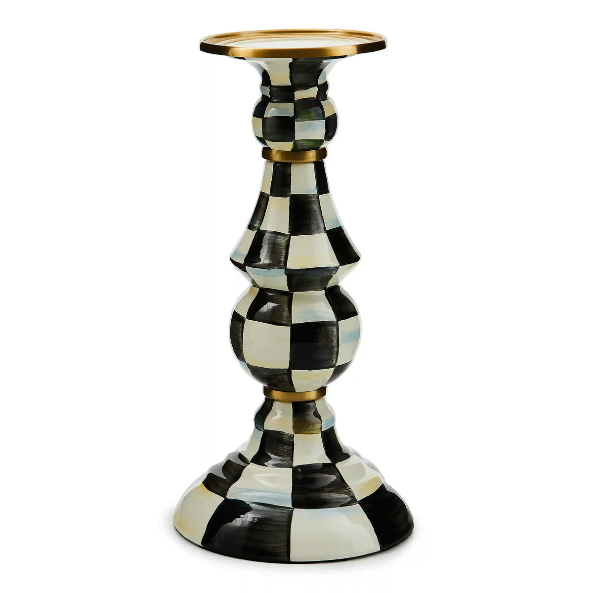 Emerald Check Large Pillar Candlestick
