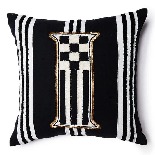 Monogram "I" Beaded Throw Pillow