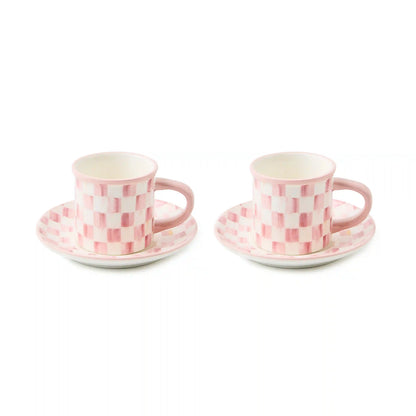 Mocha Check Espresso Cup & Saucer, Set of 2