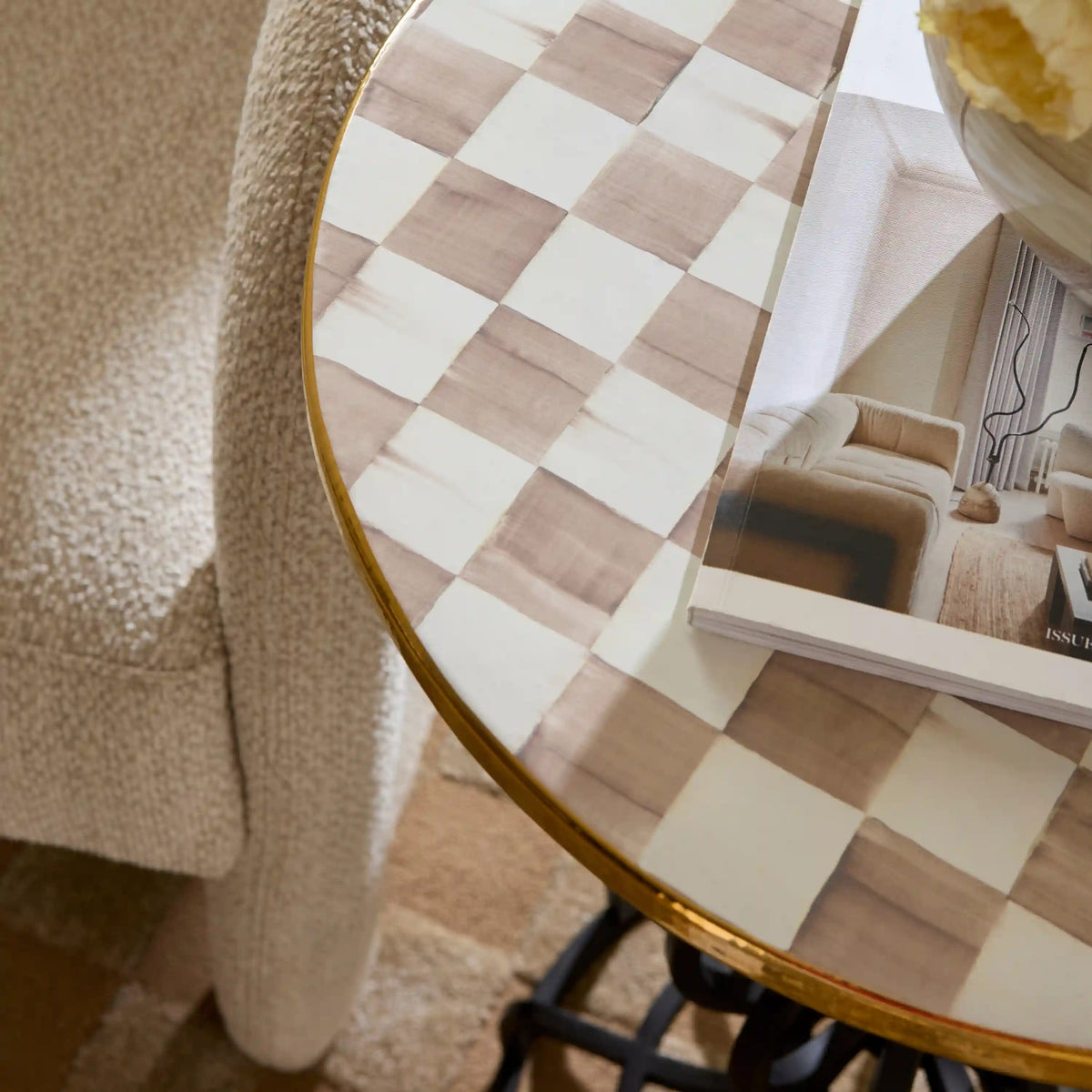 Mocha Check Pedestal Accent Table