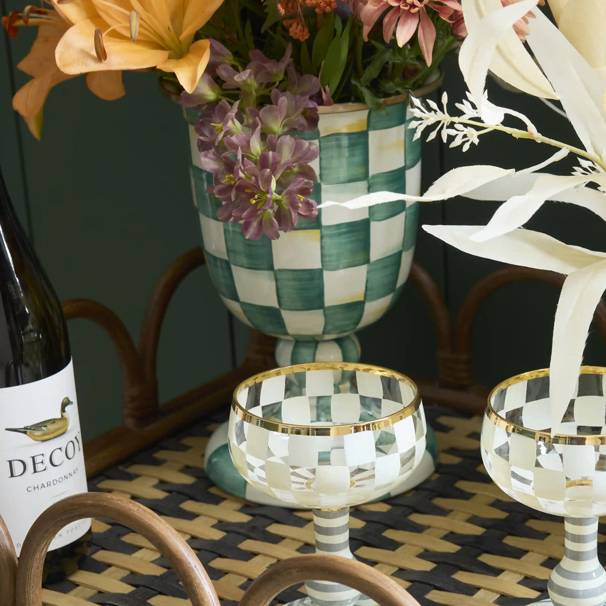 Mocha Check Pedestal Vase