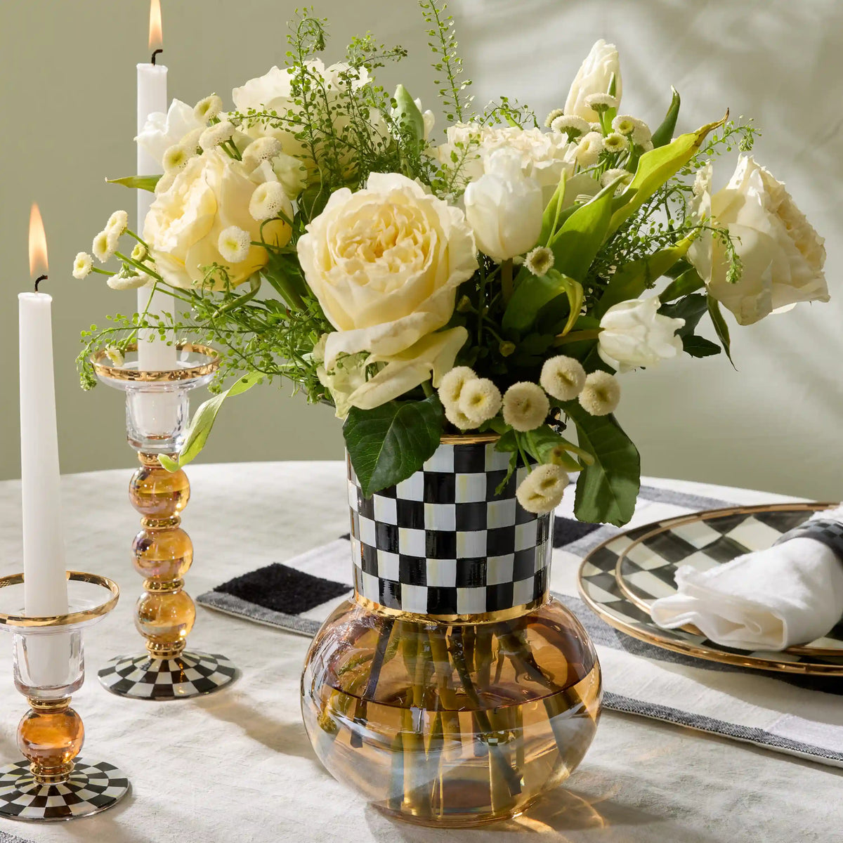 Violet Check Glass Vase