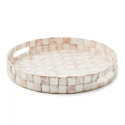 Rosy Check Capiz Round Tray