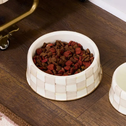 Mocha Check Large Pet Dish