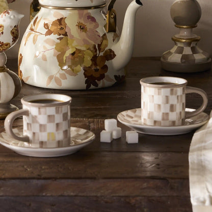 Sterling Check Espresso Cup & Saucer, Set of 2