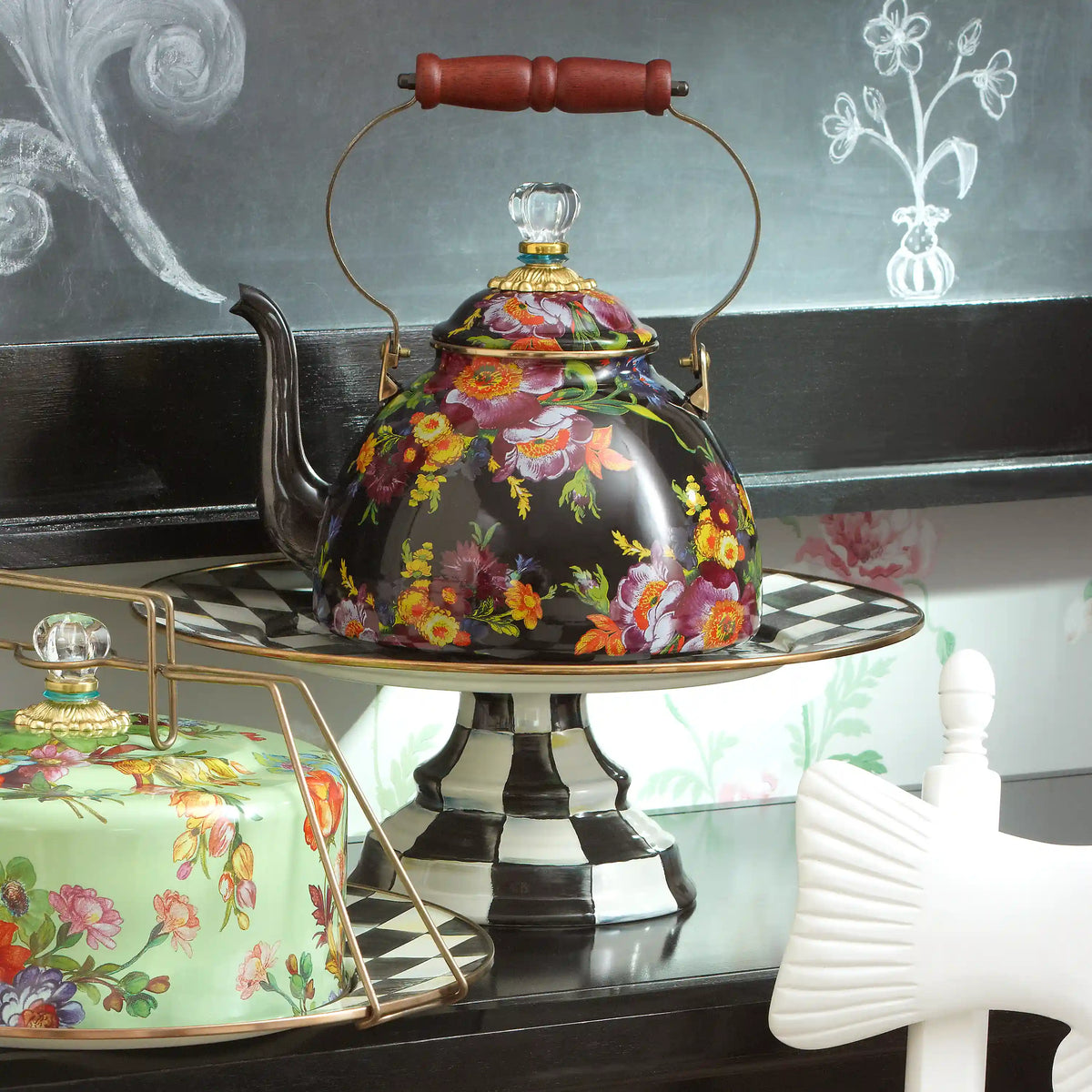 Sterling Check Large Pedestal Platter