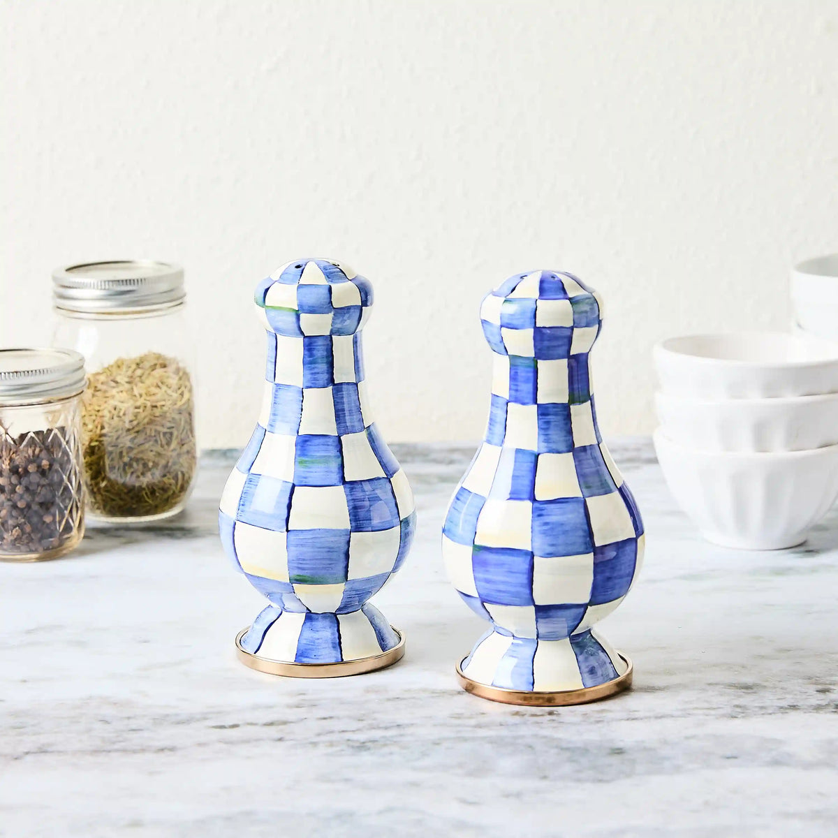 Emerald Check Large Salt & Pepper Shakers