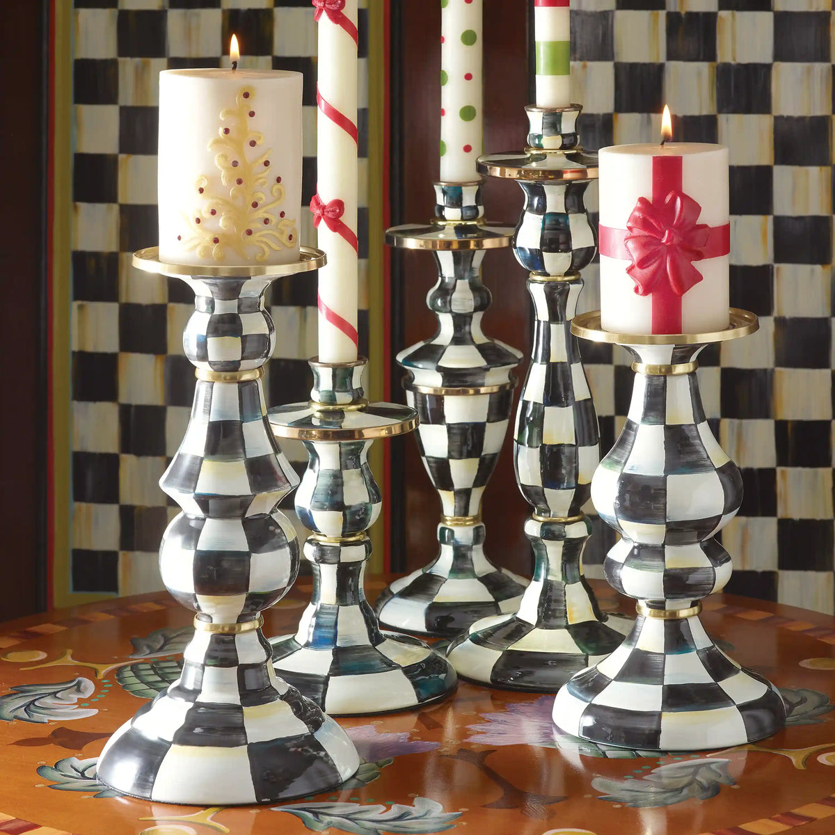 Violet Check Medium Pillar Candlestick