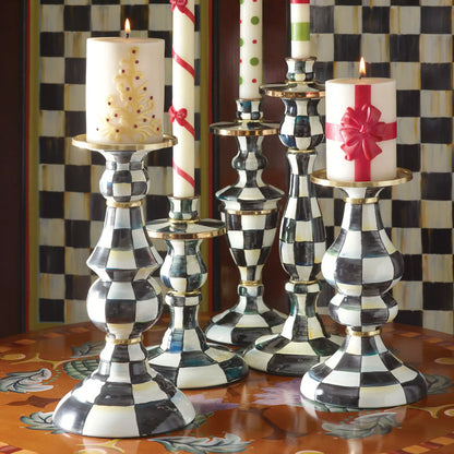 Violet Check Medium Pillar Candlestick