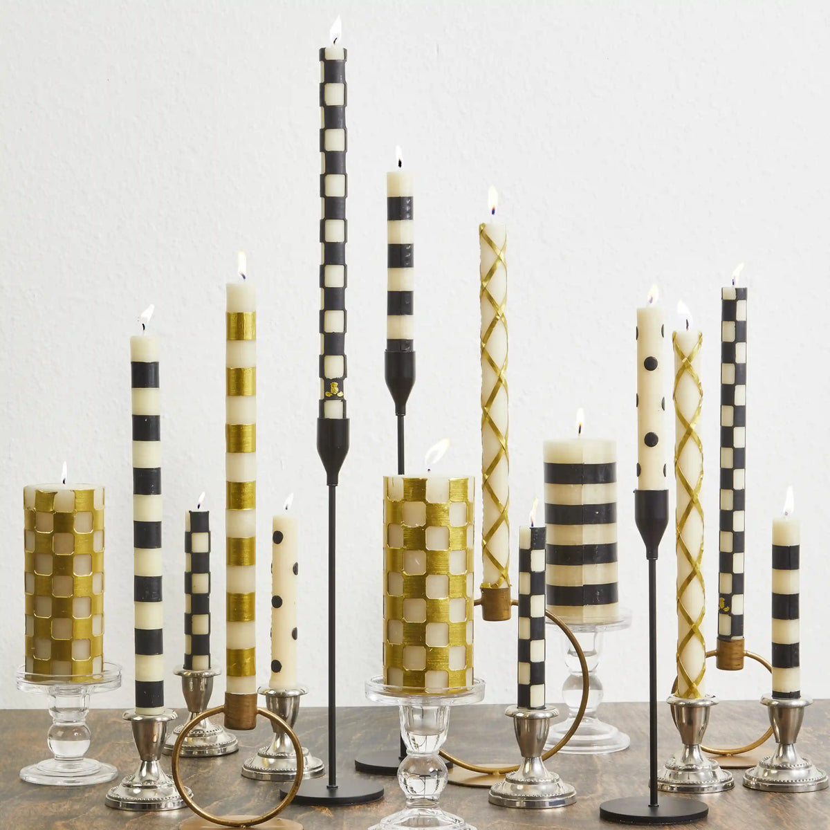 Check Gold & Ivory Dinner Candles, Set of 2