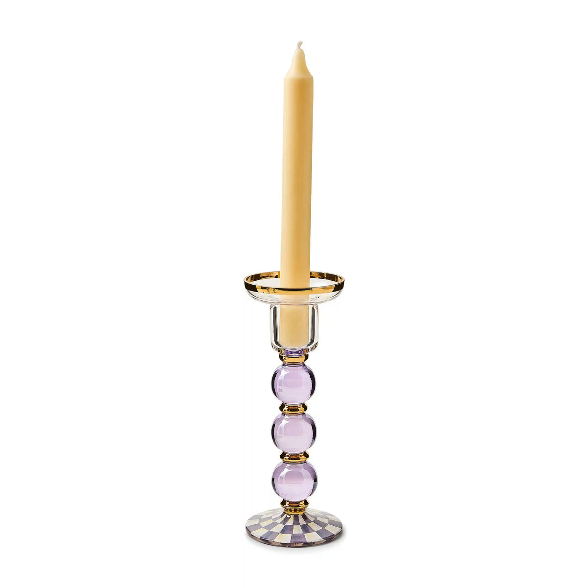 Violet Check Small Glass Candlestick