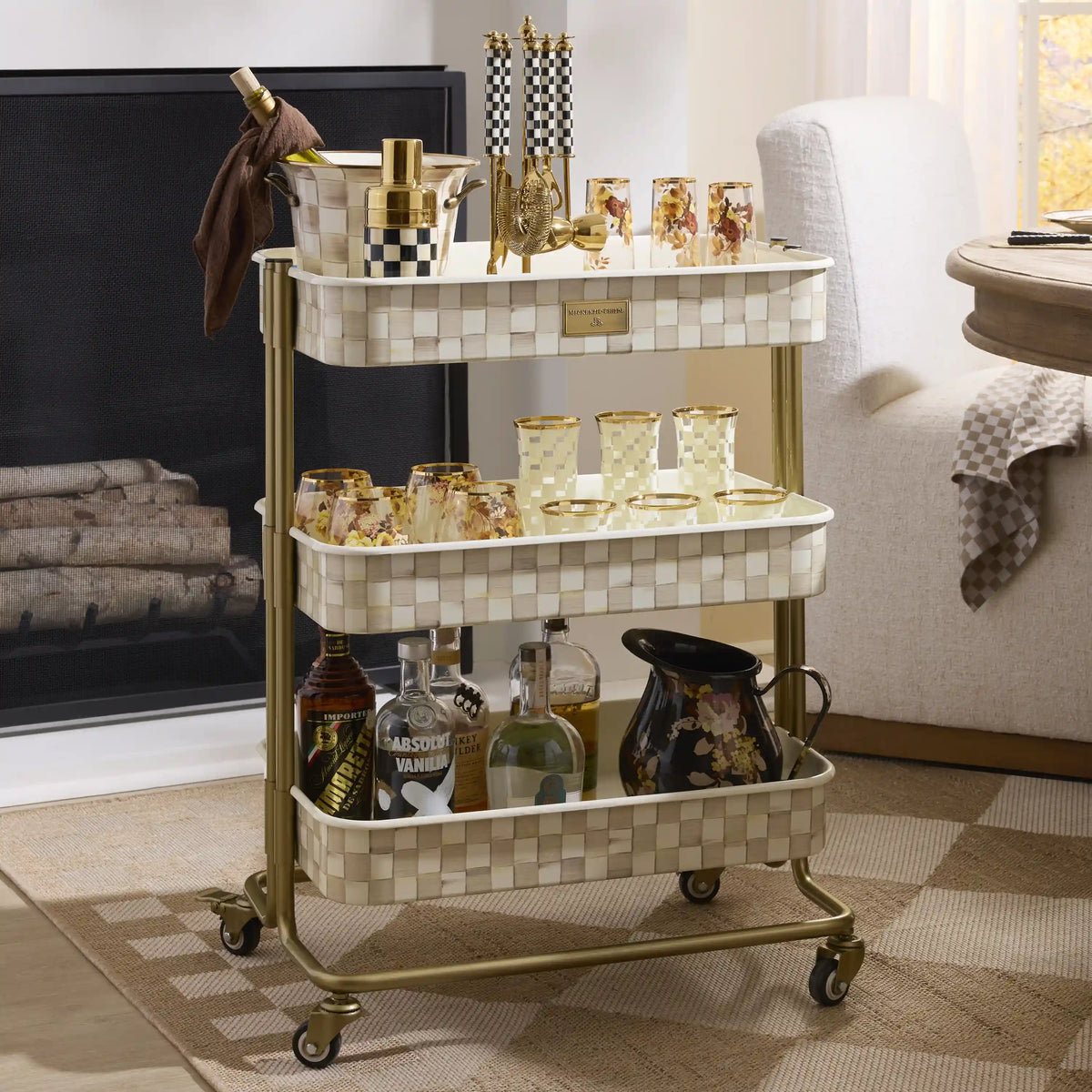 Violet Check 2-Tier Kitchen Cart