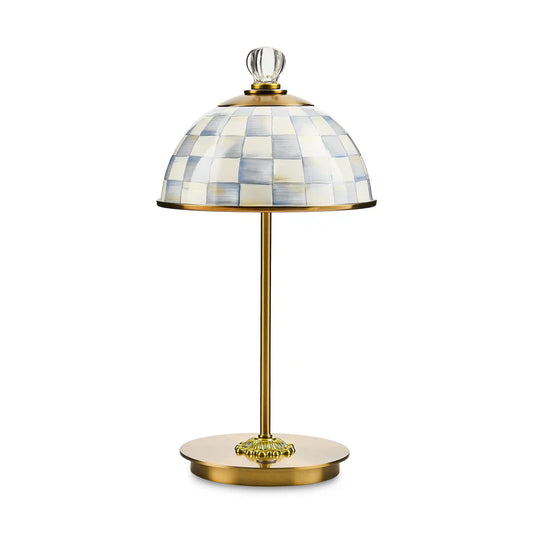 Mocha Check LED Rechargeable Dome Table Lamp