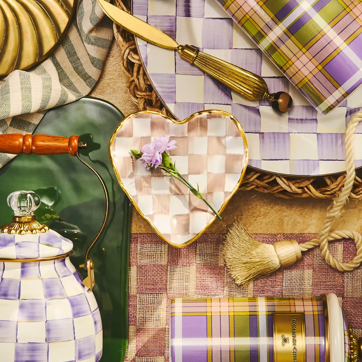 Violet Check Fluted Ceramic Heart Plate